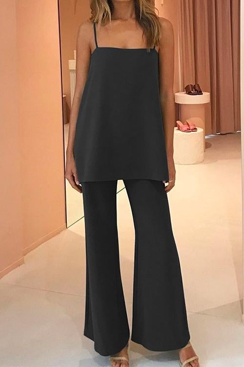 Solid Cami Top and Wide Leg Pants Set