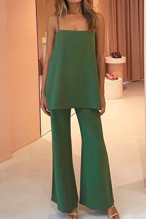 Solid Cami Top and Wide Leg Pants Set